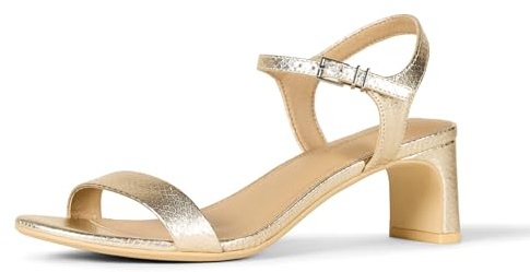 Amazon Essentials Cinturino alla Caviglia con Tacco Basso Donna, Oro Metallizzato Finta Serpente, 38 EU