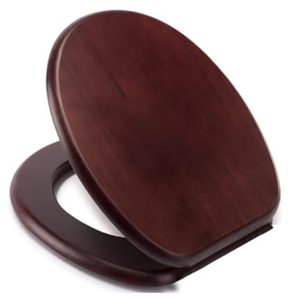 ADEPTNA Luxury Durable 18 Toilet Seat - Adjustable to Fit Most Toilets, Oval Seat Hinges and Parts Bathroom Wooden MDF Toilet Seat - Easy to Clean and Install (Mahogany Effect)