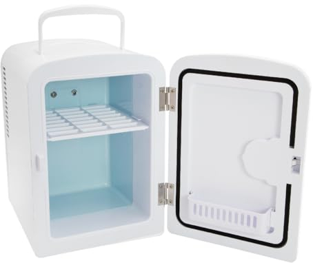 Global Gizmos 33269 White Mini Fridge/Table Top Fridge for Bedrooms/Portable Design with Carry Handle / 4 Litre Capacity/Ideal for Snacks, Beauty, Skincare & More