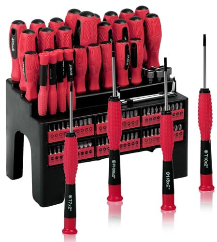 100-Piece Professional Screwdriver Set, Multifunctional Screwdriver Set Screwdriver with Stand, Household Repair Tools (Black Red)