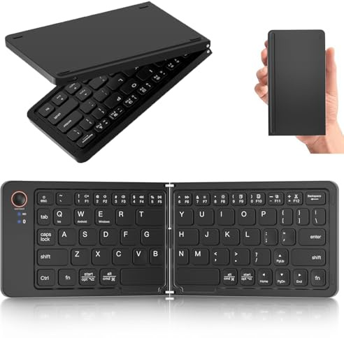 Vikbart Bluetooth-tangentbord – ultratunt, bärbart, fickstorlek, uppladdningsbart trådlöst resetangentbord i full storlek, kompatibelt med iOS, Android, Windows, för smartphone, surfplatta, iPad