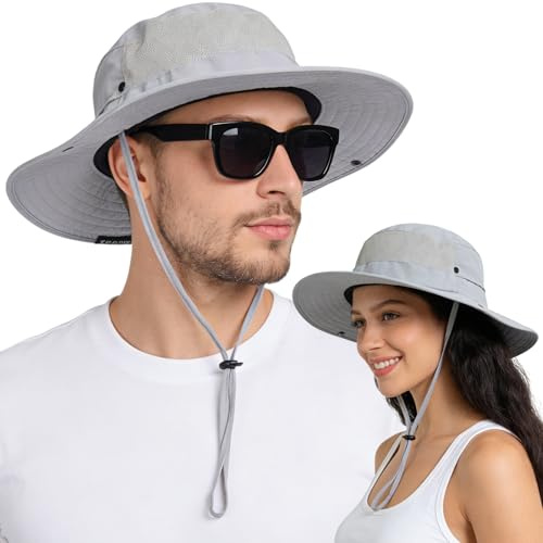 EINSKEY Sombrero de sol refrescante para hombres y mujeres, sombrero de ala ancha plegable con cola de caballo ajustable para pesca y senderismo, 01 Gris claro, talla única