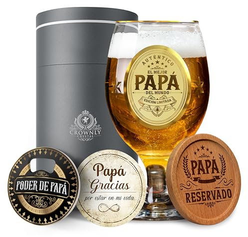 CROWNLY CRYSTAL® Regalo Padre Copas De Cerveza Regalos Personalizados Regalo Original Regalo Padre Cumpleaños Mejor Papa Regalos Originales Para Hombre Regalos Aniversario Para Hombre Vaso Cerveza