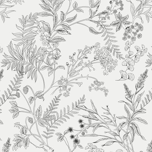 CiCiwind Self Adhesive Wallpaper Black White Floral Contact Paper 44cm×10m Peel and Stick Wallpaper Waterproof Vinyl Wrap Thicken Sticky Back Plastic Stick on Wallpaper for Wall Furniture Decor