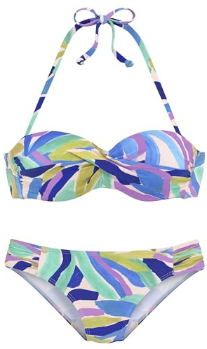 s.Oliver Conjunto de Bikini con Aros con Estampado Azul y Verde, Estampado Azul Verde, 36 / C