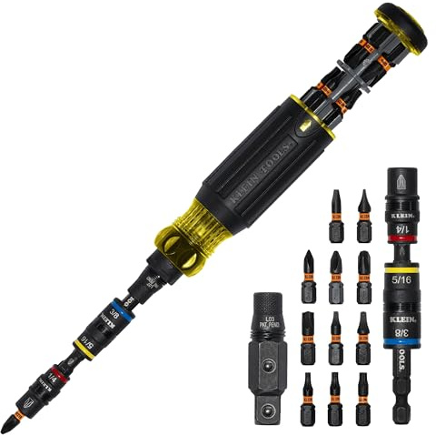 Klein Tools 32517HD KNECT 17-in-1 Impact-Rated Hybrid Screwdriver/Nut Driver, Magnetic, Flip Socket, 11 Bits, 3 Nut Drivers, Bit Holder, Square Adapter