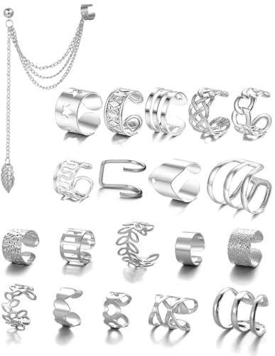 MYGLOAR Juego de 20 Pendientes de Clip de Plata 925, Ajustables para Mujer, Estilo Hueso de Oreja, Envolventes