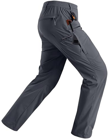 Rapoo Hiking Pants for Mens with Pockets Comfy Lightweight Waterproof Quick Dry Travel Track Outdoor Summer Camping Thin Fishing Work Cargo Pants Grey 32Wx32L