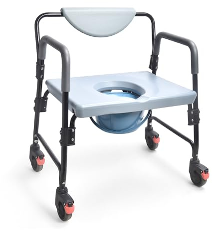 Sangohe Bedside Commode, Portable Toilet for Elderly, Rolling Commode with Wheels, Rear Locking Wheels, Bariatric Bedside Commode, 7-qt Commode Bucket Included, Extra Wide Seat, 601A