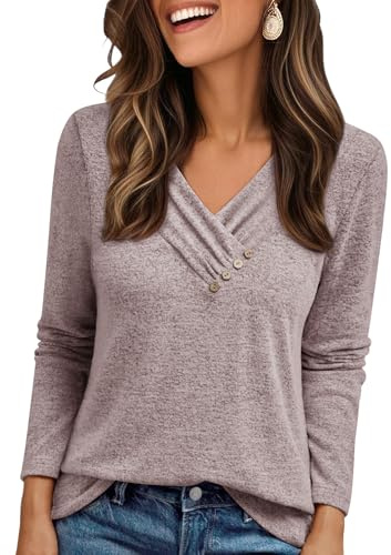 Cuptacc Jersey Mujer Verano Manga Larga Ligero Holgada Sin Capucha Camiseta Manga Larga Mujer Cuello En V Clásico Cómoda Elegante Tunica Rosa M