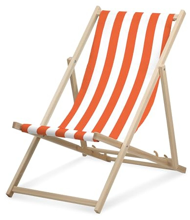druck.de Liegestuhl - breit gestreift orange - klappbar - aus Buchenholz - bis 95kg belastbar - 3fach verstellbare Lehne - Strandliege