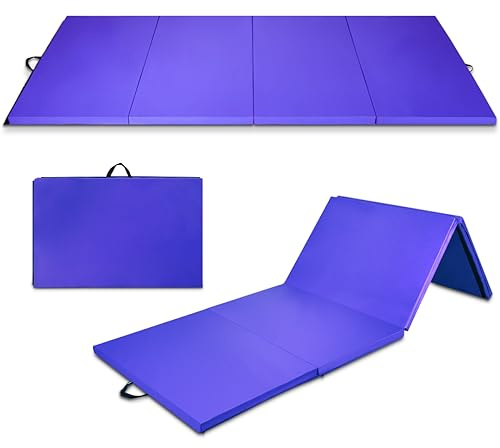 COSTWAY Colchoneta Gimnasia 300 x 116 x 5 cm, Colchoneta de Ejercicio Plegable de Gancho y Asa, Cuero Artificial, Yoga Pilate Fitness Artes Marciales, Morado Profundo