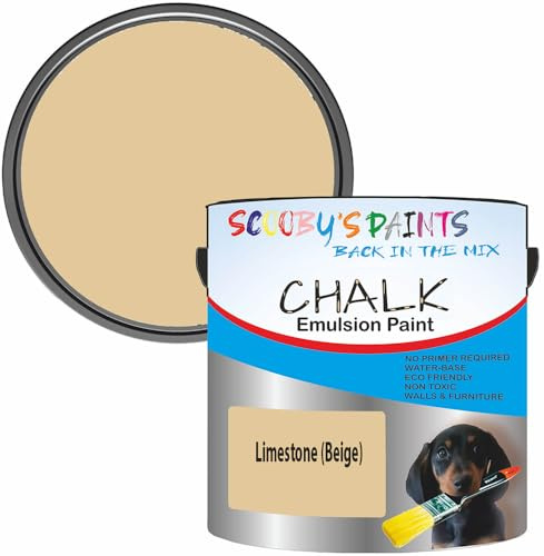 Scooby's Paints Chalk Emulsion Paint, Water-Based, No Primer Required, 250ml, For Walls and Furniture (Limestone (Beige))