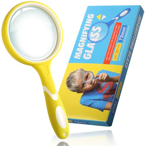 Loupe 10x pour personnes âgées et enfants, loupe à main antidérapante, loupe de lecture de 75 mm pour travail serré et observation de loisirs, jaune