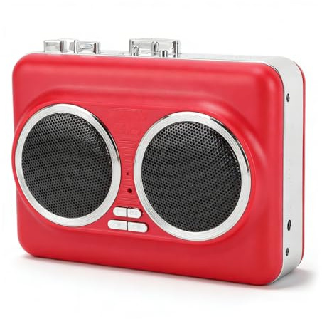YUEHISY Bärbar Kassettspelare med Inbyggd Högtalare, Kassett Till MP3-digitalomvandlare Via USB, Automatisk återspolning, 3,5 Mm Hörlurs-/AUX-uttag (röd)