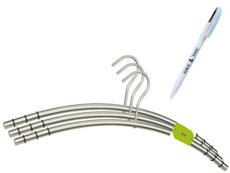 1-200 STK. (20) Menge frei wählbar Designer Kleiderbügel aus Edelstahl + DIES&DAS Kugelschreiber im Wert von 2,90 € rostfrei matt gebürstet rutschfest mit 6 STK. antirutsch Silikon- Gummiringen