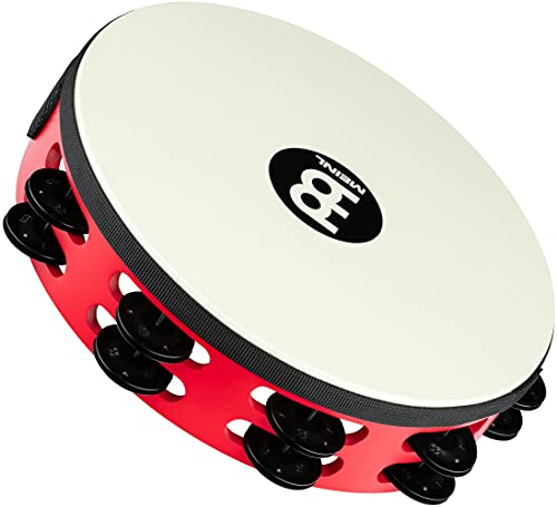 Meinl Percussion Traditional Headed Tambourine - Mit Synthetikfell - Durchmesser 10 Zoll - Siam Eiche / Stahl, Rot / Schwarz (TAH2BK-R-TF)