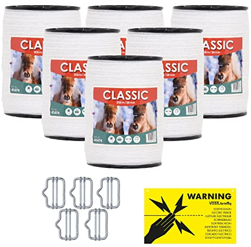 Voss.Farming Weidezaunband 20mm Classic 4 x 0,16 NIRO, weiß, Weidezaun und Elektrozaun Band, Elektroband, Pferdezaun, Pferdeband, Ponyzaun, Sparset(1200 m)