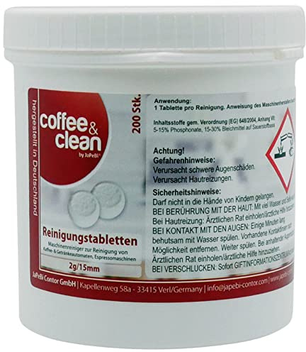 JaPeBi Reinigungstabletten Kaffeefettlösetabletten für Kaffeevollautomaten Gastromaschinen - 200x 2g, Ø 15mm