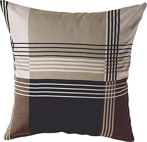 Erwin Müller Zusatz-Kissenbezug, Kissenhülle Flanell Karo braun-anthrazit Größe 80x80 cm - flauschig weicher Stoff, Wendeoptik, mit praktischem Reißverschluss