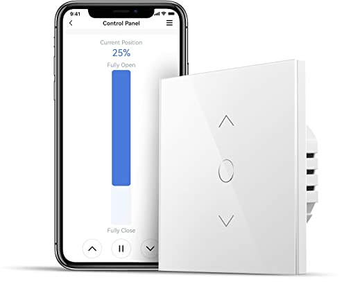 Meross Interrupteur WiFi pour Volet Roulant (FIL NEUTRE REQUIS), Interrupteur Tactile pour Rideau de Fenêtre Compatible avec Alexa, Google Home et SmartThing, Incompatible avec HomeKit
