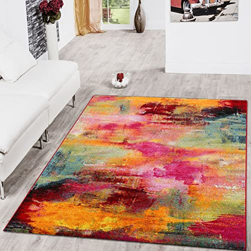 TT Home Wohnzimmer Teppich Kurzflor Soft Modern Abstrakte Designs, Farbe:Bunt 2, Größe:200x290 cm