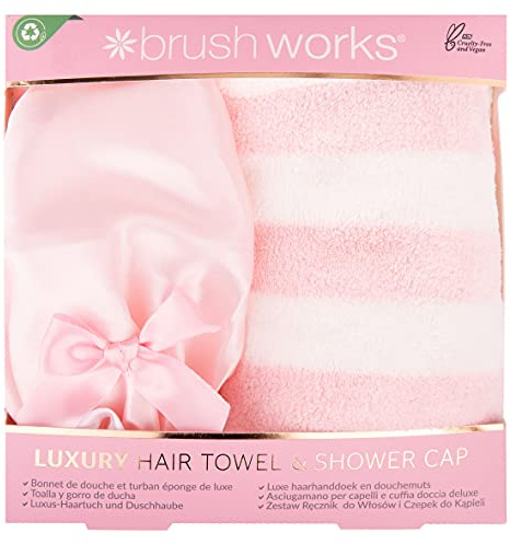 Brushworks Luxury Hair Towel & Shower Cap, Pink, One Size, 25 12 105