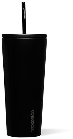 Corkcicle Cold Cup - Triple Insulated Stainless Steel Travel Cup with Ceramic-Coated Straw - Keeps Cold for 12 Hours - Reusable, BPA-Free, Dishwasher Safe - Matte Black, 24oz / 710ml