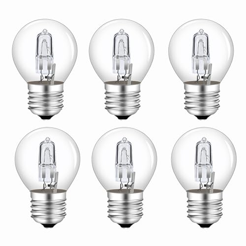 28W E27 G45 Golf Ball Bulb, 2700K Warm White Dimmable E27 Edison Screw ES AC 230V 370LM Classic Clear Round Mini Globe Bulb for Chandelier, Pack of 6
