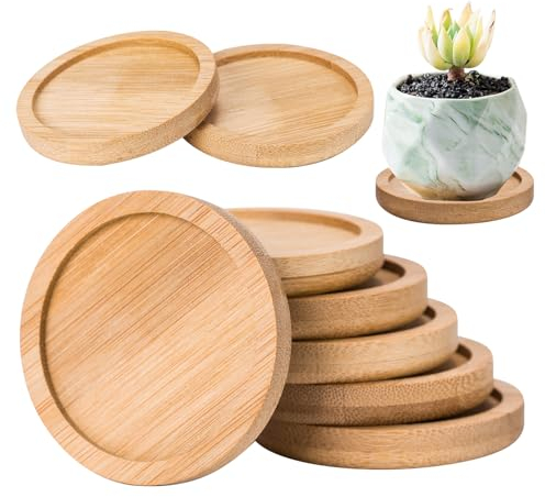 8 Pieces Soucoupe Plateau Plantes Ronde,Soucoupes en Bambou Diamètre Extérieur 6.5 cm,Plantes Plateaux de Planteur,Soucoupe Pot Fleur pour Jardins Intérieurs et Extérieurs