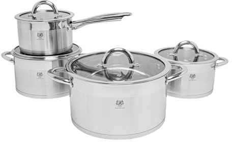 KARL HAUSMANN Set di Pentole Induzione - 4 Pezzi - Batteria di Pentole Acciaio Inox - Scala Interna - Pentola per Induzione, Gas, Elettrica e in Vetroceramica - Riscaldamento e Cottura Uniforme