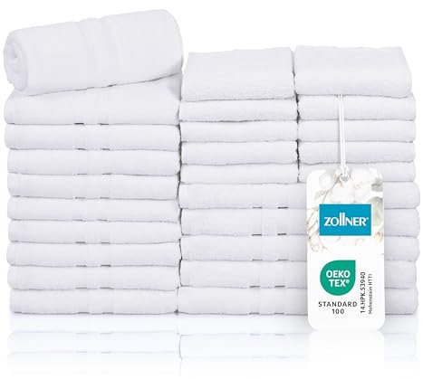 ZOLLNER 25tlg. Handtuch Set aus 10x Gästehandtücher (ca. 30x50 cm), 10X Handtücher (ca. 50x100 cm), 5X Duschtücher (ca. 70x140 cm), weich und saugstark, waschbar bis 95°C, Baumwolle, Weiß