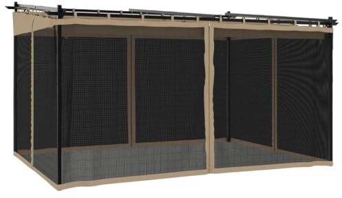 vidaXL Pavillon, Pergola mit Netzwände Schiebedach, Sonnenschutz Überdachung für Terrasse Garten, Gartenpavillon Terrassendach Gartenzelt, Taupe 4x3m Stahl