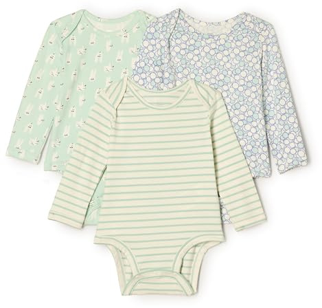 Amazon Essentials x Sofia Grainge Body de Manga Larga con Cuello Redondo Bebé-Niñas, Paquete de 3, Conejos/Rayas/Árboles Redondos, 0 meses