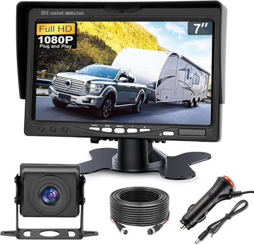 Kairiyard Rückfahrkamera Set mit 7 Zoll HD LCD Monitor & 170° Weitwinkel Rückfahrkamera,Wasserdicht IP69 Auto Nachtsicht für LKW/Anhänger/Bus/Van/Landwirtschaft(12-24 Volt)