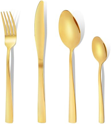 OTTO KONING Leipzig Guldbestick 32 Delar, Rostfritt Stål, 8 Personer | Livsmedelsgodkänt rostfritt stål, guldpläterad titanyta, spegelblank polering, diskmaskinsäker, modern design