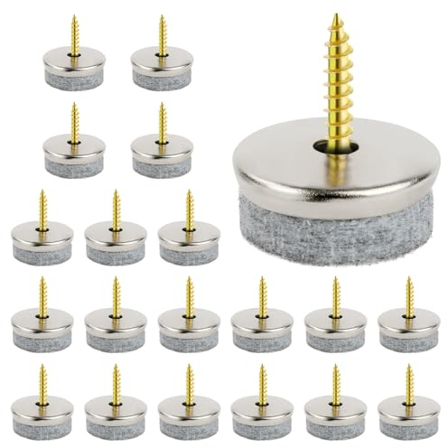Flintronic 20 stycken filttassar, skruvar, Ø 24 mm, stol filtglidare, skruvar, runda, filtglider för stolar, skruvar, för möbler, stolar, laminat, parkettkakel, stolben, golvskyddskuddar