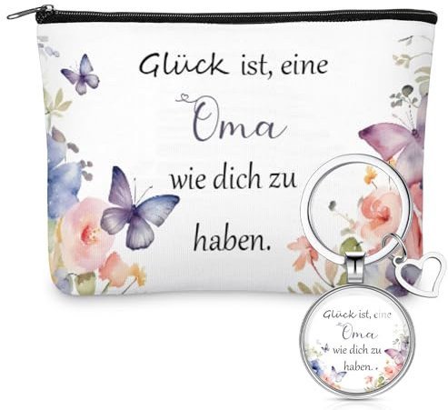 Xuniea Oma Geschenk inklusive 1 Stück Kosmetiktasche und 1 Stück Schlüsselanhänger für Beste Oma Geschenke für Großmutter Weihnachten Geburtstag Muttertag