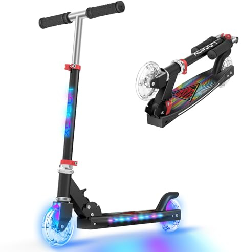 TONBUX Monopattino Bambino da 5 a 12 Anni, Monopattino Bambino con Palo di Illuminazione, Ruote e Piattaforma, Monopattino Regolabile in Altezza Livello 4, Monopattino Leggero Pieghevole Nero