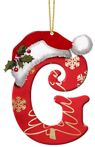26 decorazioni natalizie con lettere, ciondolo personalizzato fai da te a forma di cappello con lettere per l'albero, ornamenti natalizi con l'alfabeto appesi per regali di festa (G)
