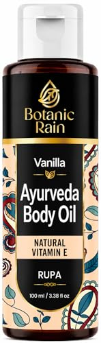 Vanilla Ayurveda Body Oil for Dry & Crepey Skin – Fast Absorbing, Non-Greasy Moisturiser After Shower – Hydrating Body Oil, 100ml – Botanic Rain (2, Vanilla)
