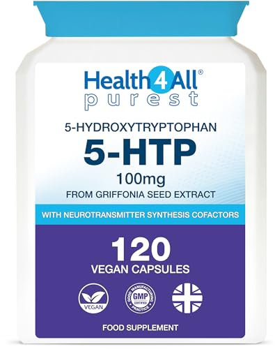 Health4All 5-HTP Supplement 100mg per Capsule 4-Month Supply 120 Capsules High Strength 5 HTP from Griffonia Seed Extract with Serotonin and Melatonin Conversion Precursors for Mood and Sleep Support