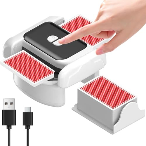 Automatic Card Shuffler – Rechargeable Card Shuffling Machine with 2000mAh, Low Noise Shuffling for 1-2 Decks, One-Press Automatic & Manual Shuffler for UNO, Poker, Blackjack, Skip-Bo, Texas Hold'em