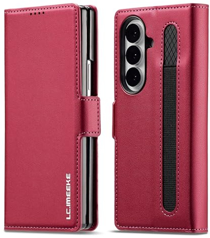 ZHOZEXIN Case for Samsung Galaxy Z Fold 7,Magnetic Closure，wallet case，Pu Leather，with Pen Slot, Cash slot. (Red)