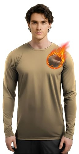Rahhint Men's Fleece Lined Sweatshirts Alpaca Wool Thermal Shirts for Warmth Midweight Loose Fit Moisture Wicking Khaki