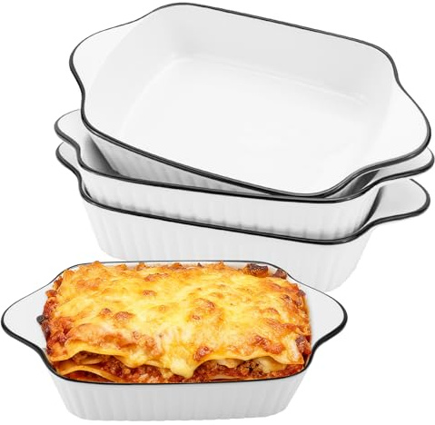 IIRC Piccole pirofila in ceramica, set da 4 pezzi, mini pirofile, lasagne, piccole per forno, friggitrice ad aria calda, forno a microonde (bianco, 26,5 x 14,5 x 5 cm)