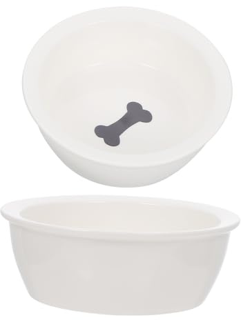 Levemolo 2 pièces Gamelles Céramiques Doubles pour Chiens et Chats Bols Stables Antidérapants avec Motifs Décoratifs Set pour Alimentation et Eau des Chiots et Chatons