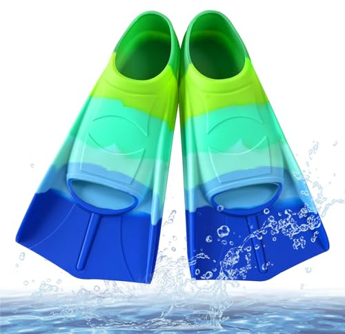 Palmes de natation courtes pour enfants, 100 % silicone, palmes d'entraînement pour enfants et adultes, entraînement en eau libre, plongée en apnée