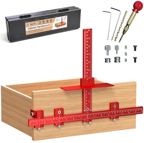 ECY Cabinet Hardware Jig – Adjustable Cabinet Handle Installation Tool, All-Aluminum Drill Guide with Automatic Center Punch for Drawer Pulls & Cabinet Doors