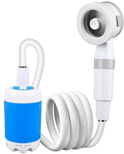 Bomba de ducha para camping, bomba de ducha portátil eléctrica recargable, resistente al agua, 2 modos de pulverización, batería de 6000 mAh para camping, senderismo, viajes, artículos deportivo-